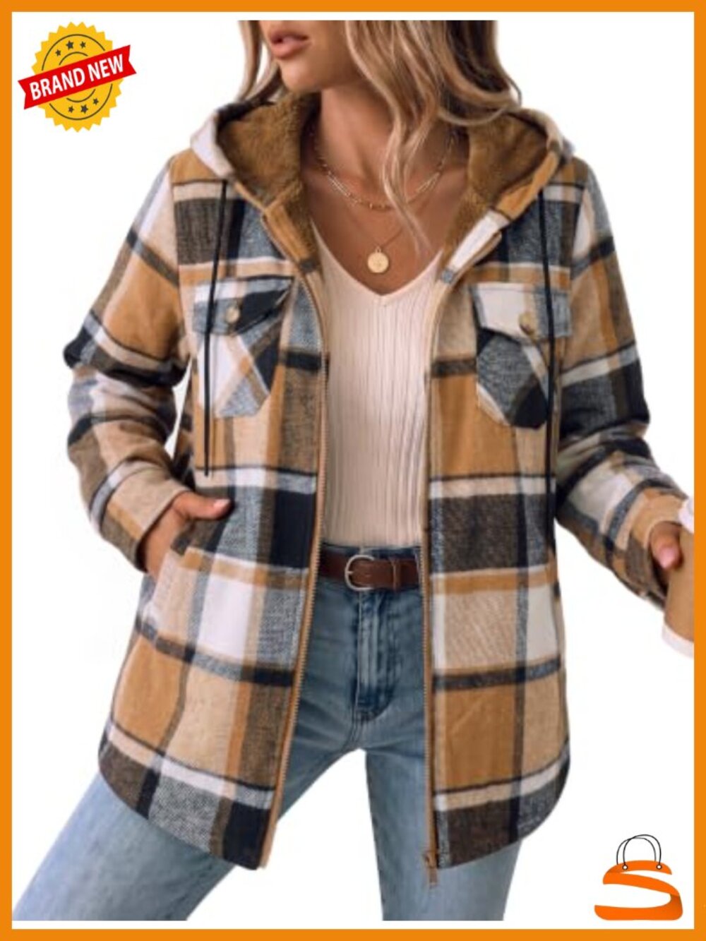 Zeagoo Womens Plaid Fleece Lined Hooded Shacket Winter Coat